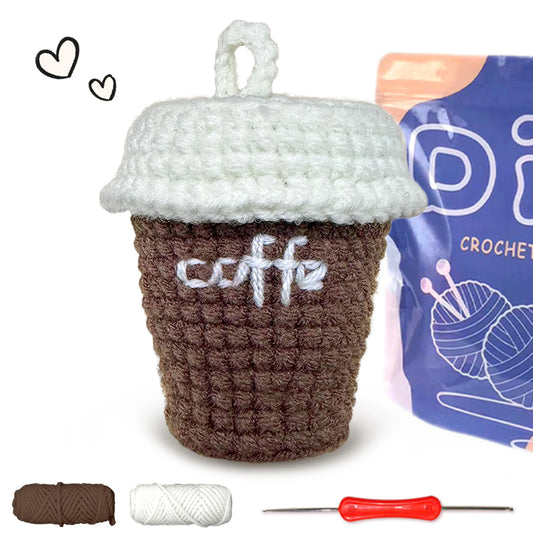 Coffee Cup Crochet Kit for Beginners – 1pc | Yarn, Hook & Video Tutorial Included