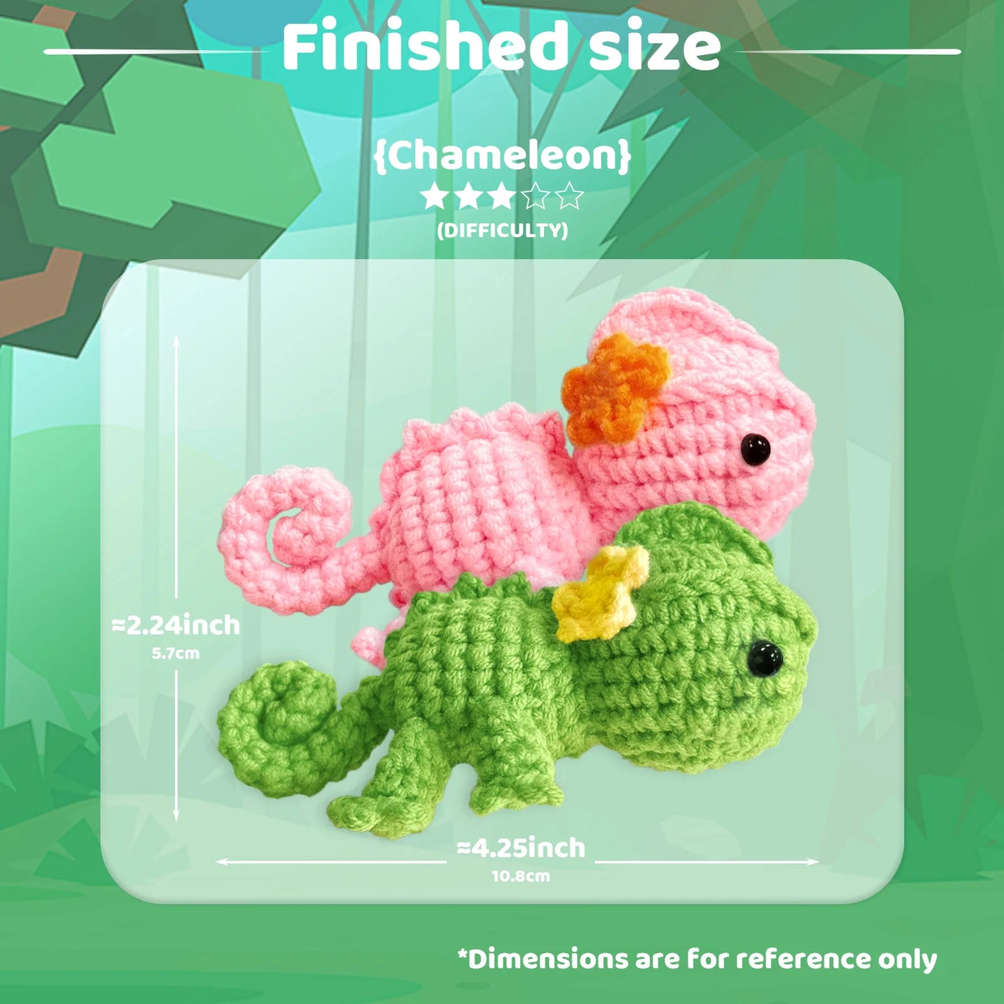 Chameleon Crochet Kit for Beginners – 1/2pc | Yarn, Hook & Video Tutorial Included