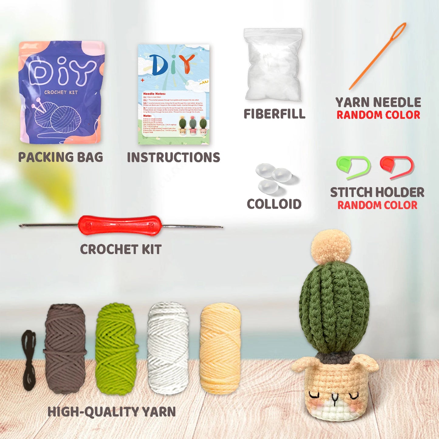 Animal & Cactus Crochet Kit for Beginners – 1pc | Yarn, Hook & Video Tutorial Included