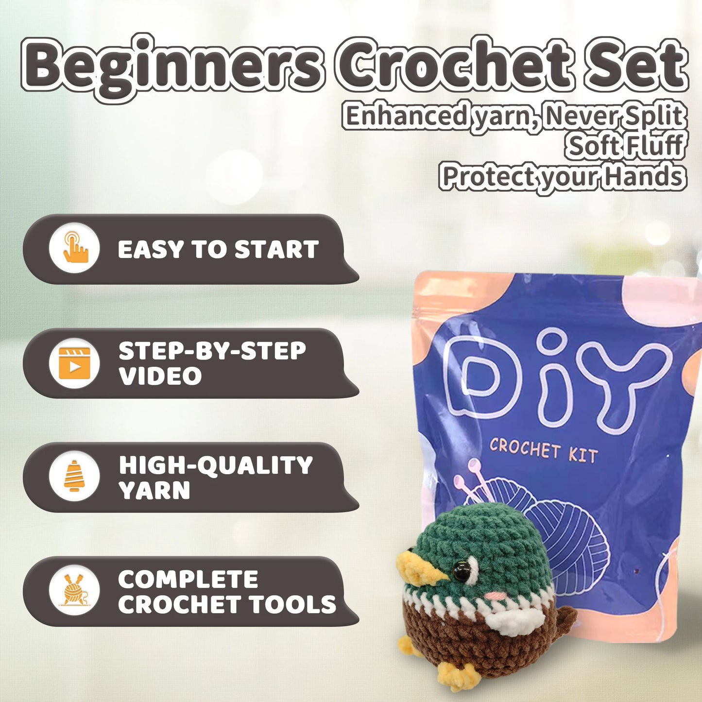 Wild Duck Crochet Kit for Beginners – 1pc | Yarn, Hook & Video Tutorial Included