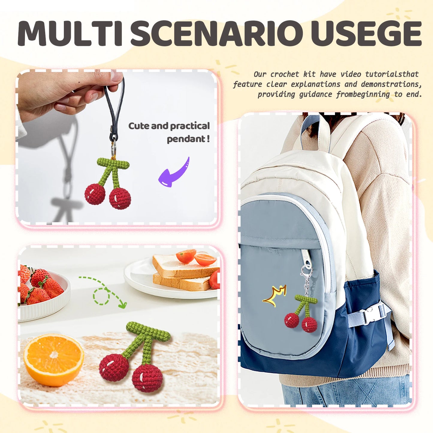 Cherry Crochet Kit for Beginners – 1pc | Yarn, Hook & Video Tutorial Included