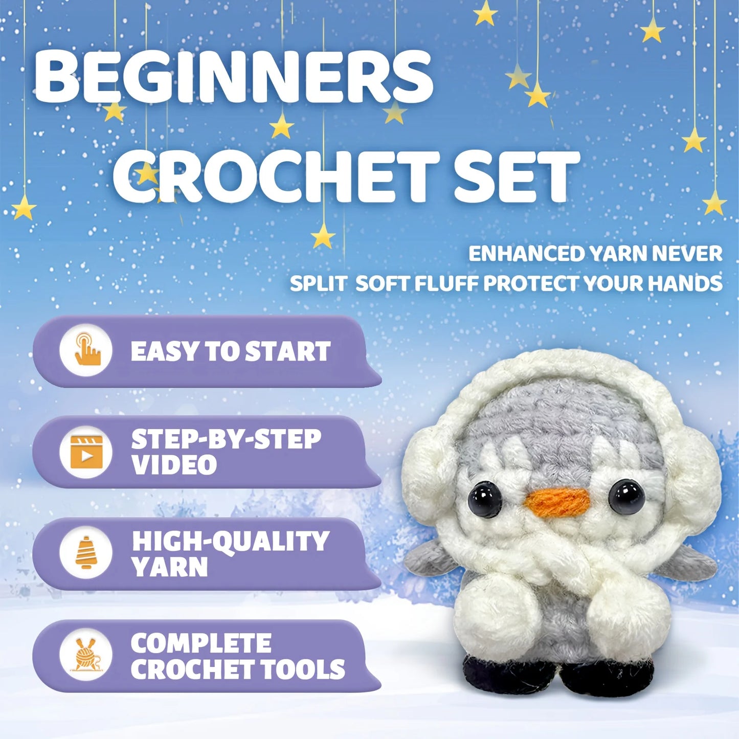 Penguin Amigurumi Crochet Kit for Beginners – 1pc | Yarn, Hook & Video Tutorial Included