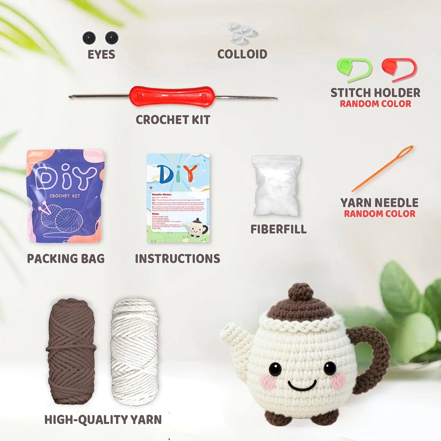 Teapot Crochet Kit for Beginners – 1pc | Yarn, Hook & Video Tutorial Included