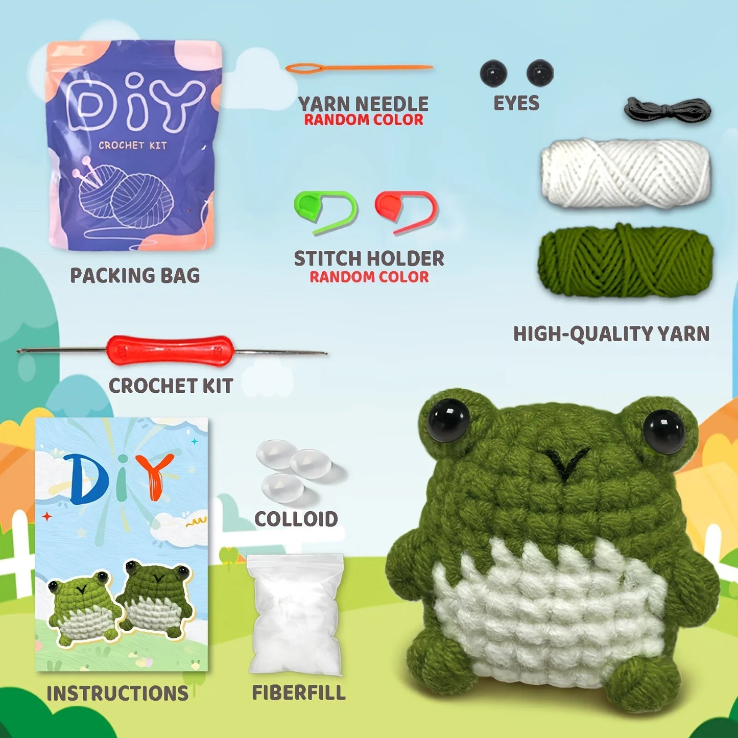 Frog Amigurumi Crochet Kit for Beginners – 1pc/2pc | Yarn, Hook & Video Tutorial Included