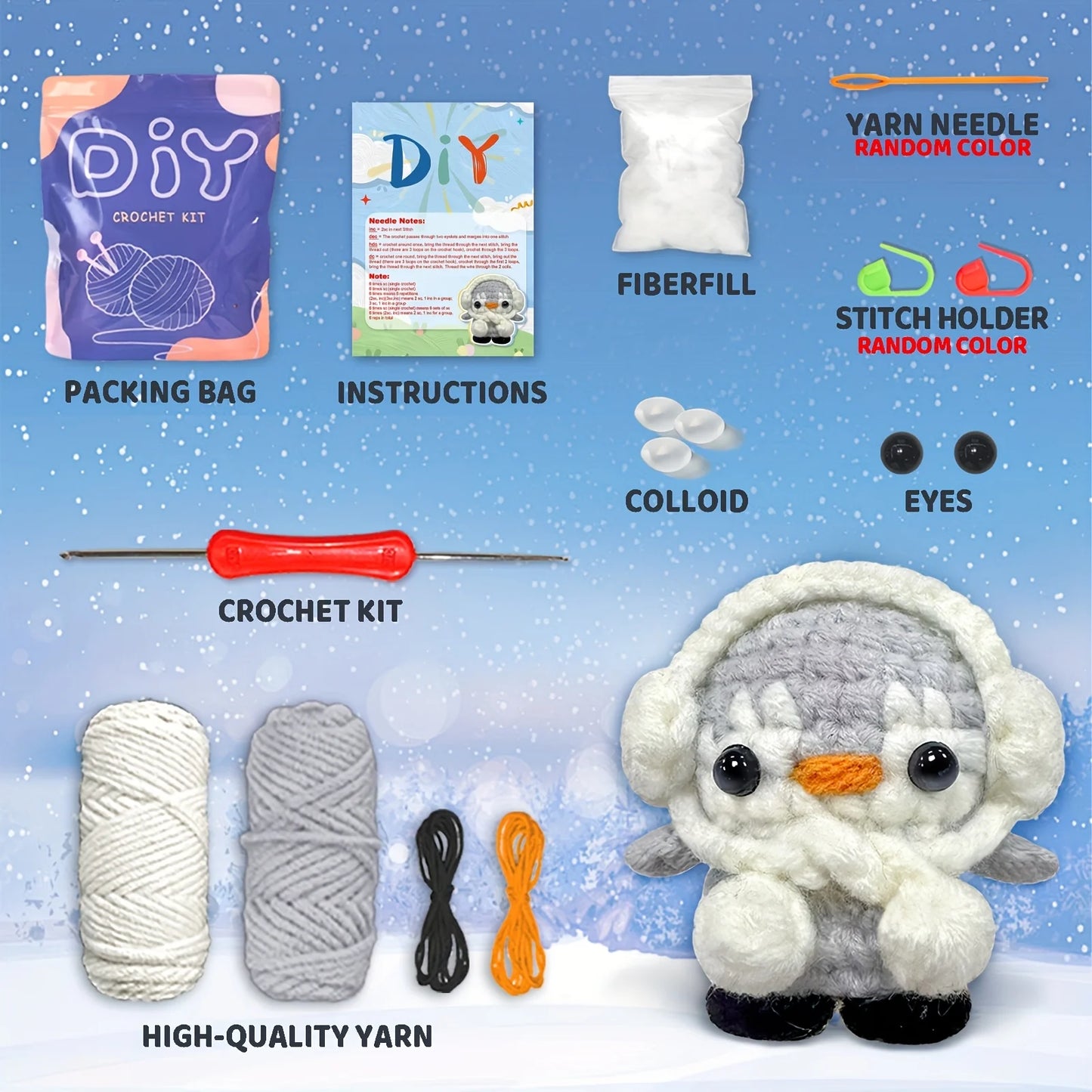 Penguin Amigurumi Crochet Kit for Beginners – 1pc | Yarn, Hook & Video Tutorial Included