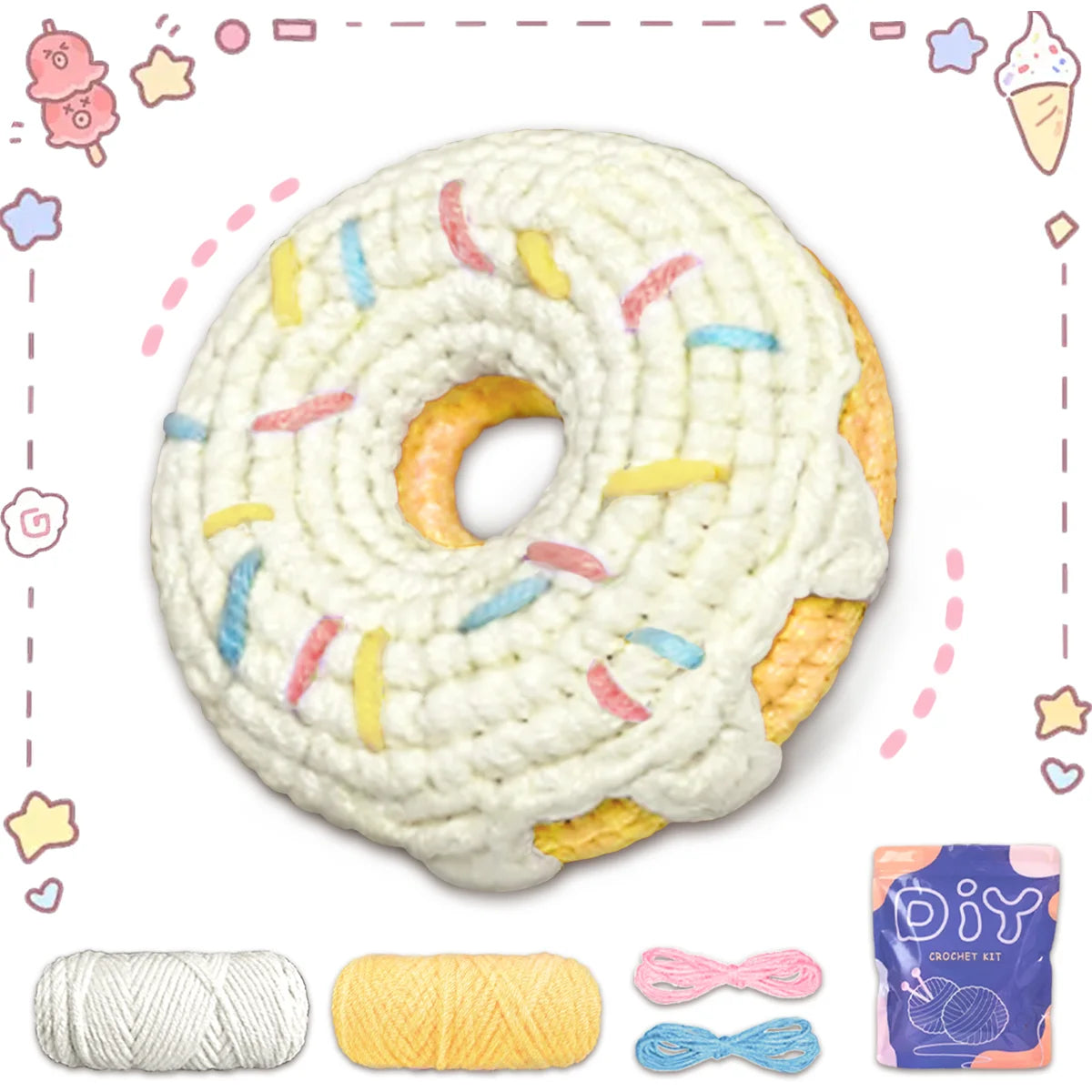 Donut Crochet Kit for Beginners – 1pc | Yarn, Hook & Video Tutorial Included