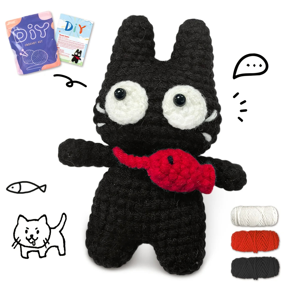 Kitten Crochet Kit for Beginners – 1pc | Yarn, Hook & Video Tutorial Included