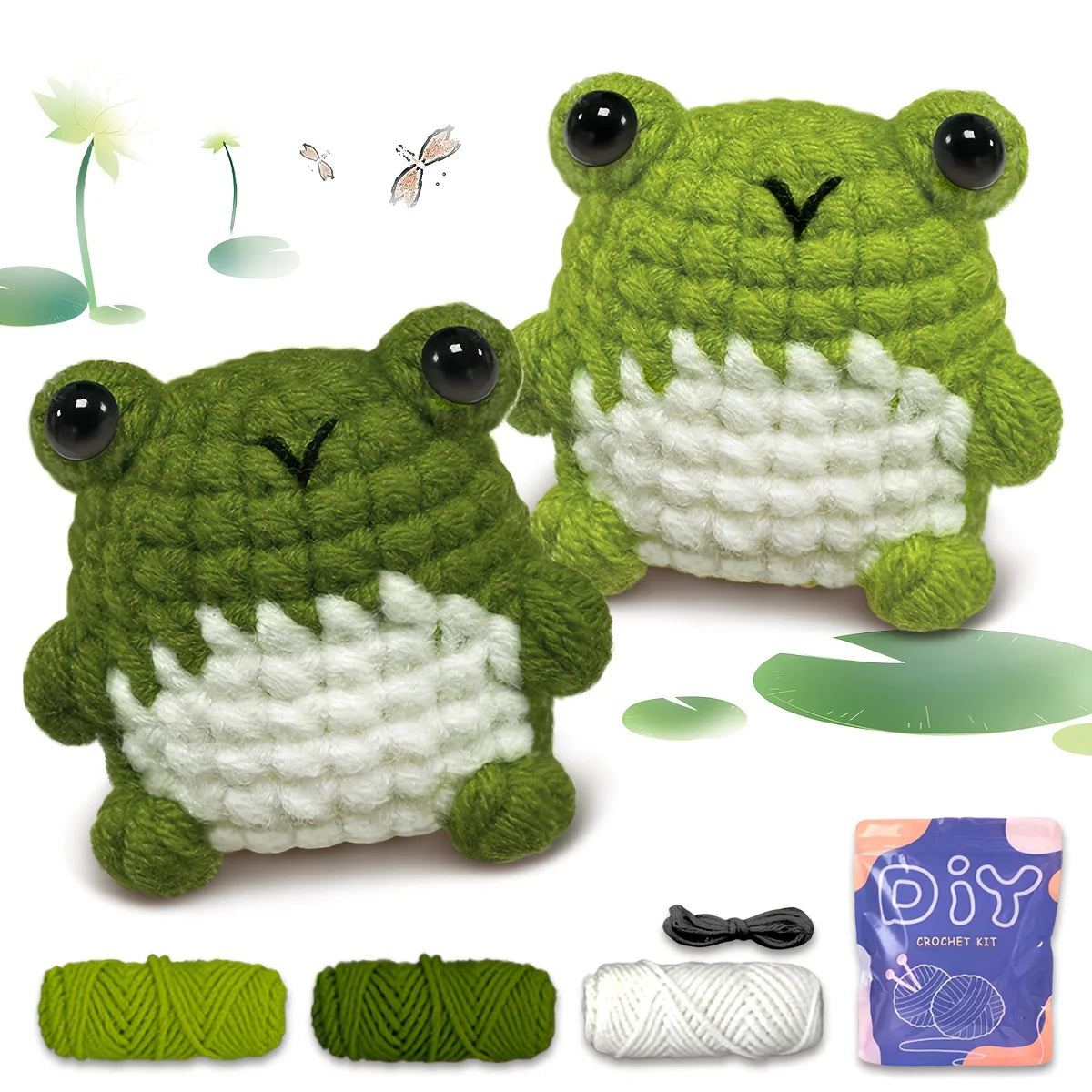 Frog Amigurumi Crochet Kit for Beginners – 1pc/2pc | Yarn, Hook & Video Tutorial Included