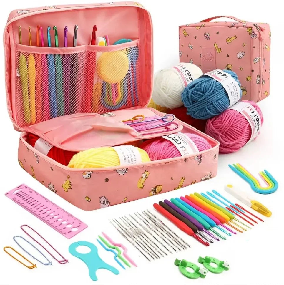 Portable Crochet Knitting Set – 59pc | Complete Beginner Hook Kit with Storage Bag