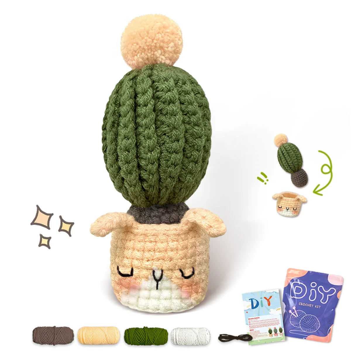 Animal & Cactus Crochet Kit for Beginners – 1pc | Yarn, Hook & Video Tutorial Included