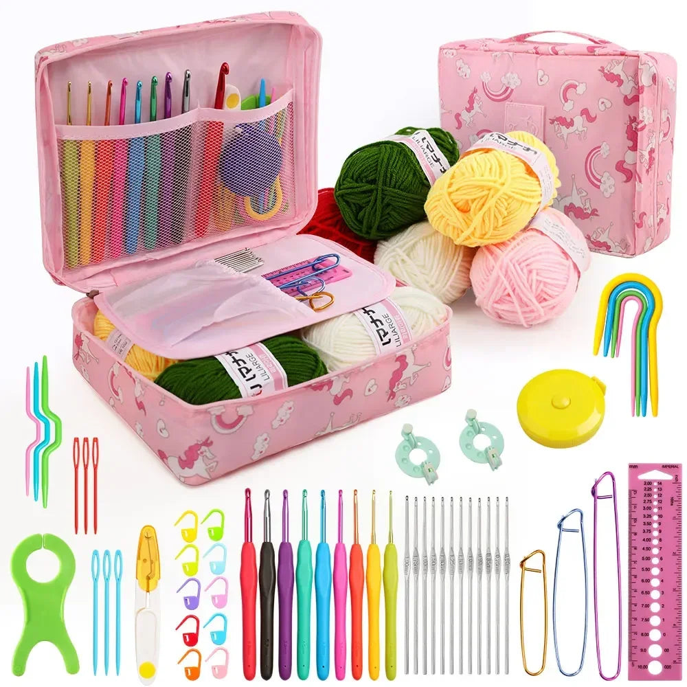 Portable Crochet Knitting Set – 59pc | Complete Beginner Hook Kit with Storage Bag