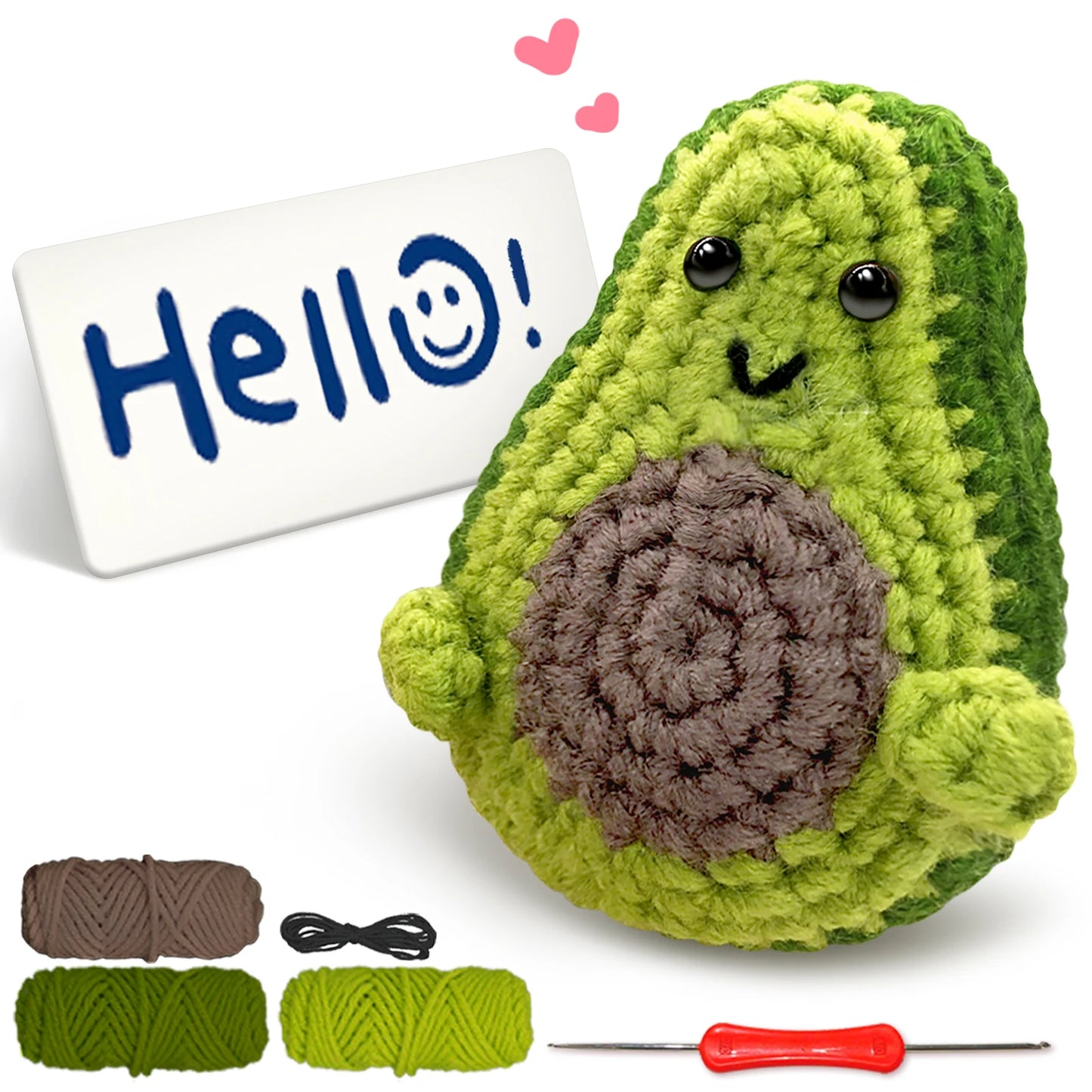 Sign-Holding Fruit (Avocado) Crochet Kit for Beginners – 1pc | Yarn, Hook & Video Tutorial Included