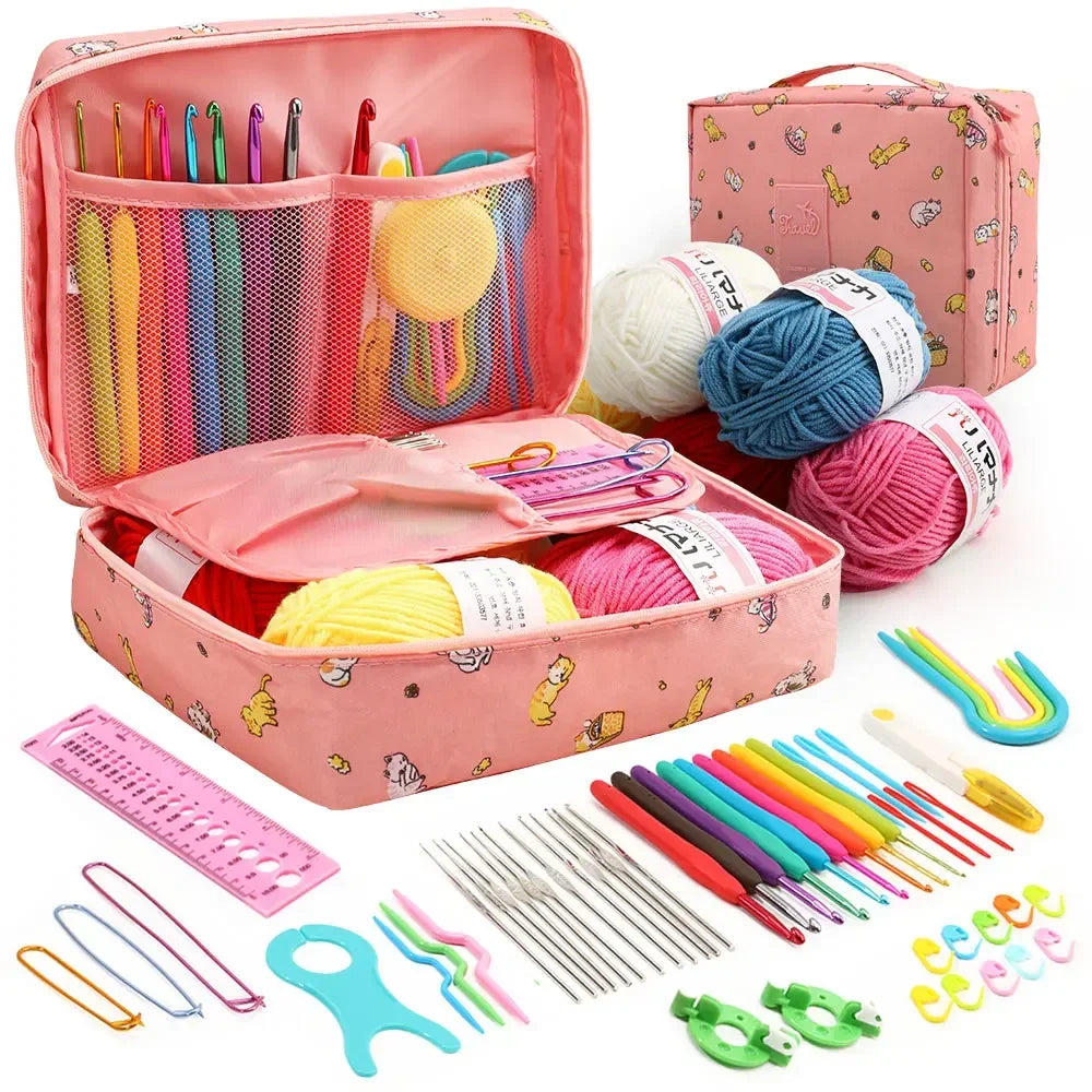 Portable Crochet Knitting Set – 59pc | Complete Beginner Hook Kit with Storage Bag