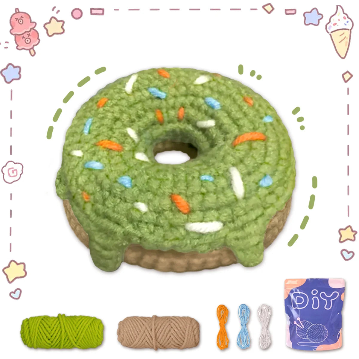 Donut Crochet Kit for Beginners – 1pc | Yarn, Hook & Video Tutorial Included