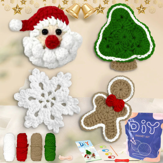Gingerbread Man Crochet Kit for Beginners – 4pc | Yarn, Hook & Video Tutorial Included