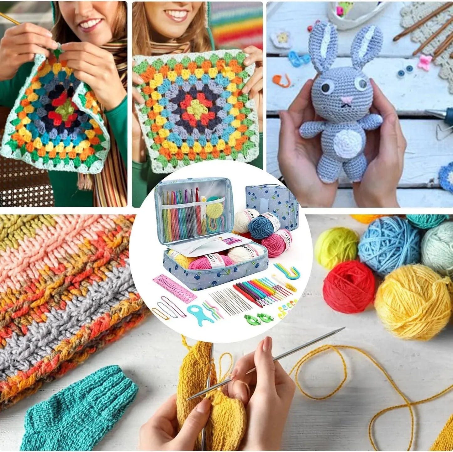 Portable Crochet Knitting Set – 59pc | Complete Beginner Hook Kit with Storage Bag