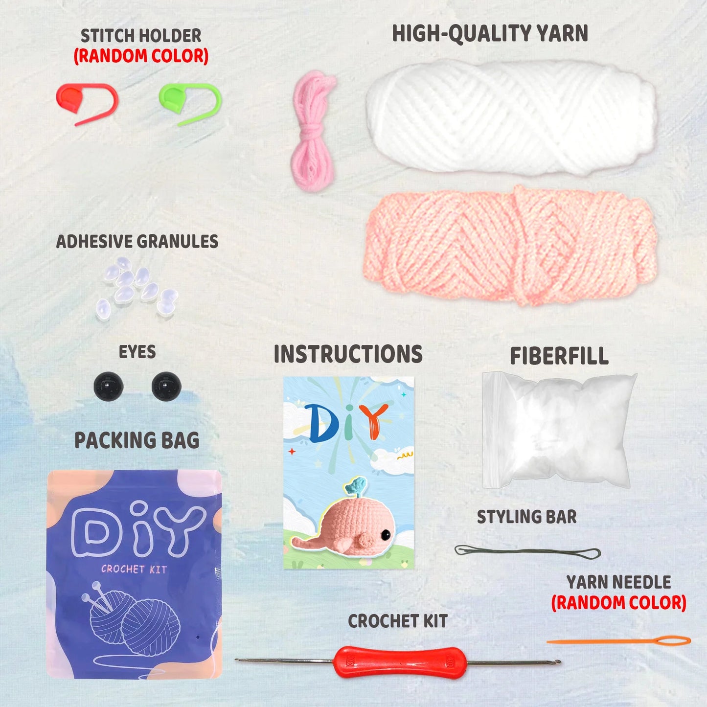 Whale Crochet Kit for Beginners – 1pc | Yarn, Hook & Video Tutorial Included