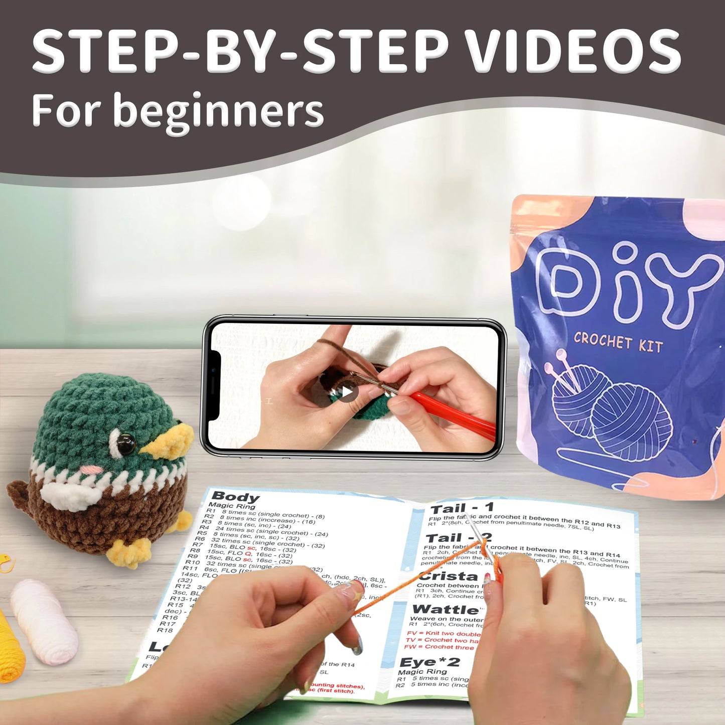 Wild Duck Crochet Kit for Beginners – 1pc | Yarn, Hook & Video Tutorial Included