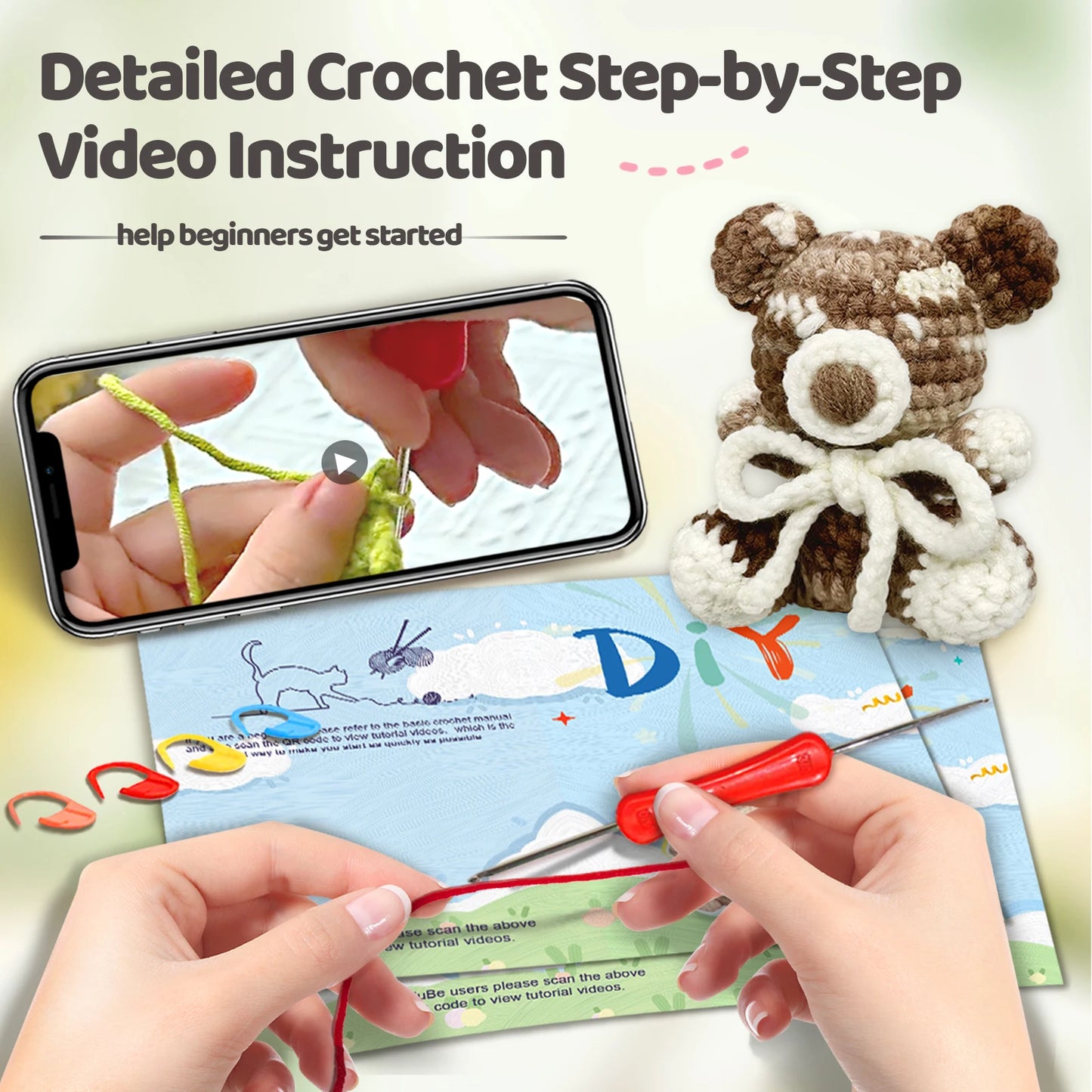 Luxury Bear Crochet Kit for Beginners – 1pc | Yarn, Hook & Video Tutorial Included