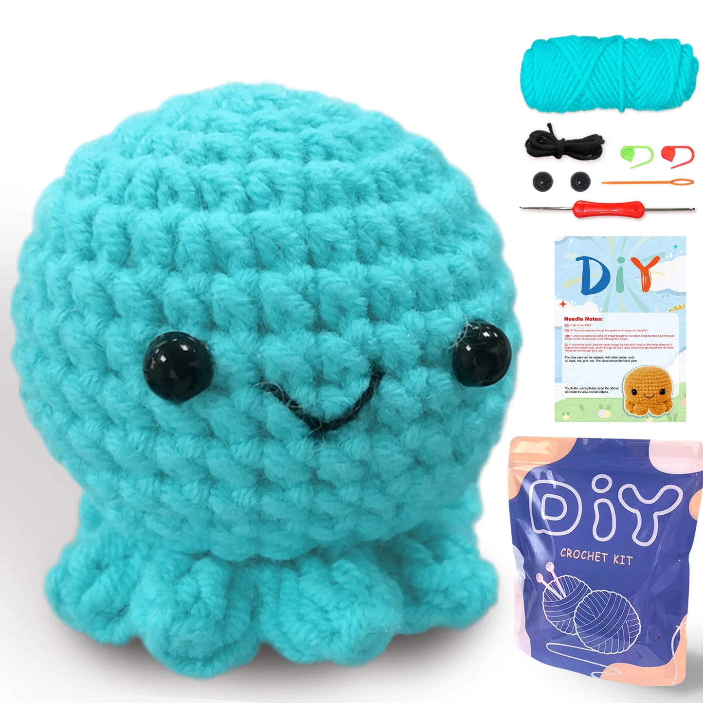 Octopus Crochet Kit for Beginners – 1pc | Yarn, Hook & Video Tutorial Included