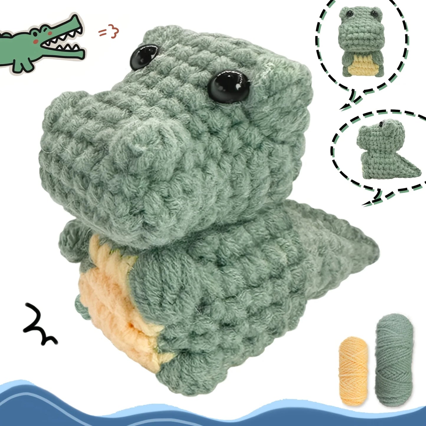 Crocodile Crochet Kit for Beginners – 1pc | Yarn, Hook & Video Tutorial Included