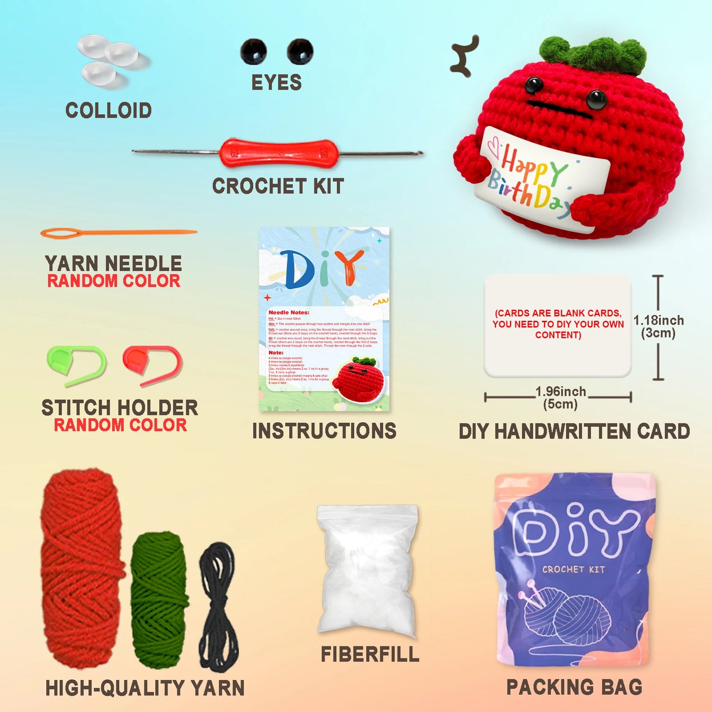 Sign-Holding Fruit (Apple) Crochet Kit for Beginners – 1pc | Yarn, Hook & Video Tutorial Included