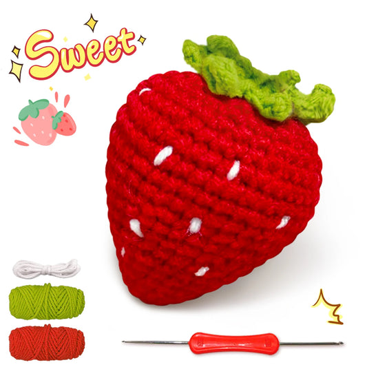 Strawberry Crochet Kit for Beginners – 1pc | Yarn, Hook & Video Tutorial Included