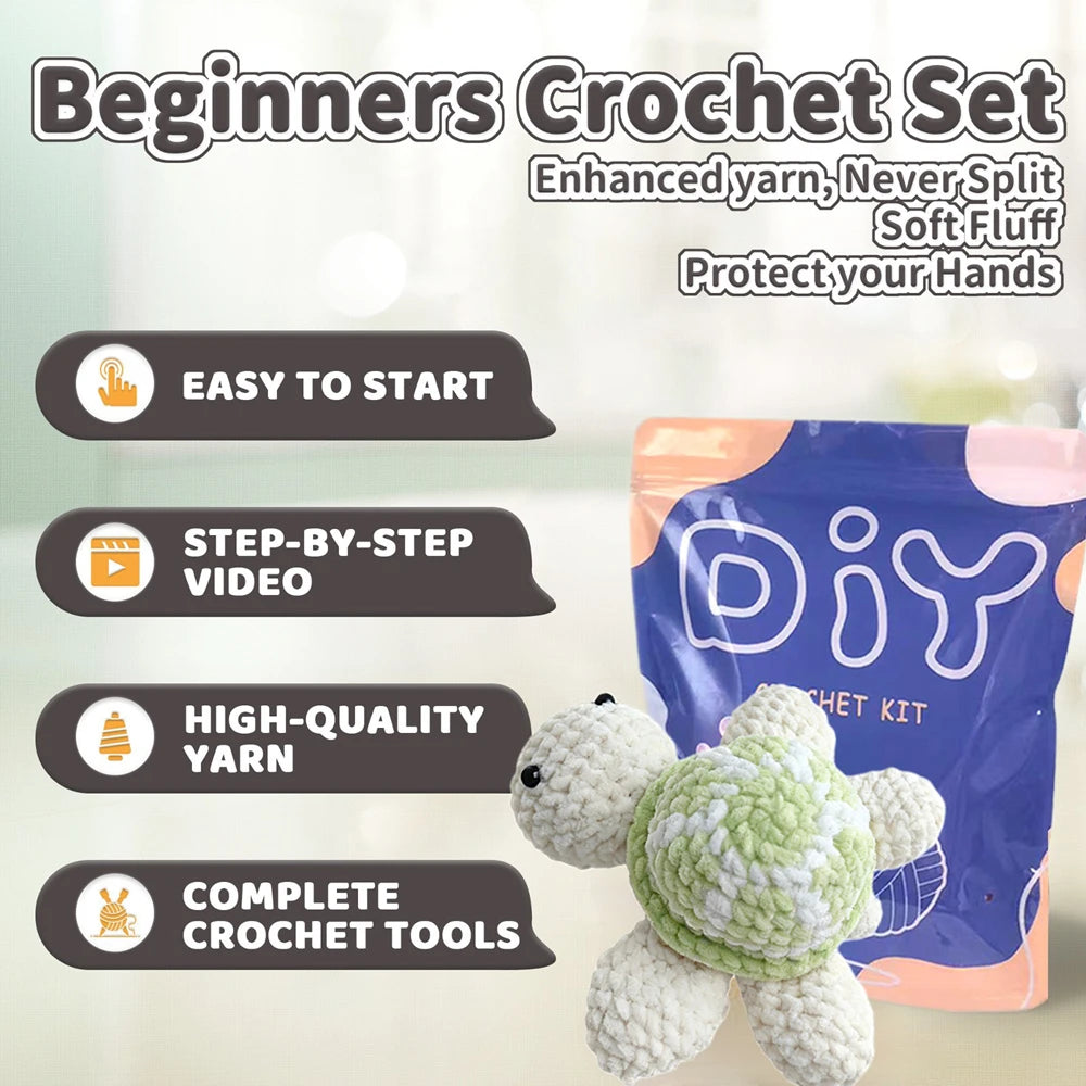 Turtle Crochet Kit for Beginners – 1pc | Yarn, Hook & Video Tutorial Included
