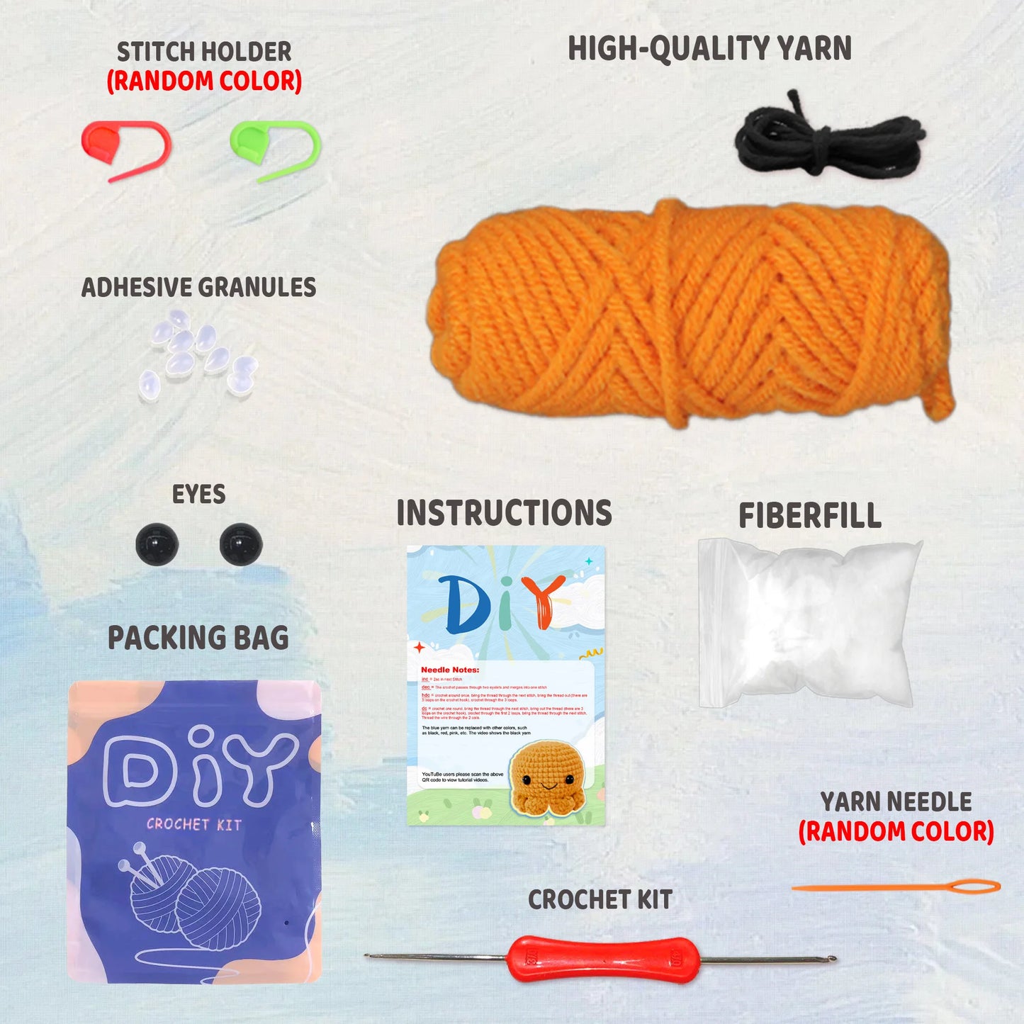 Octopus Crochet Kit for Beginners – 1pc | Yarn, Hook & Video Tutorial Included