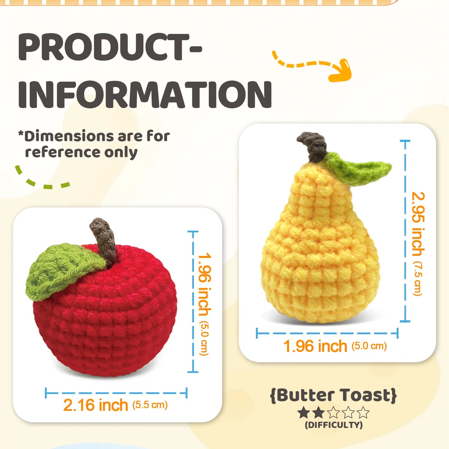 Fruit Crochet Kit for Beginners – 2pc | Yarn, Hook & Video Tutorial Included