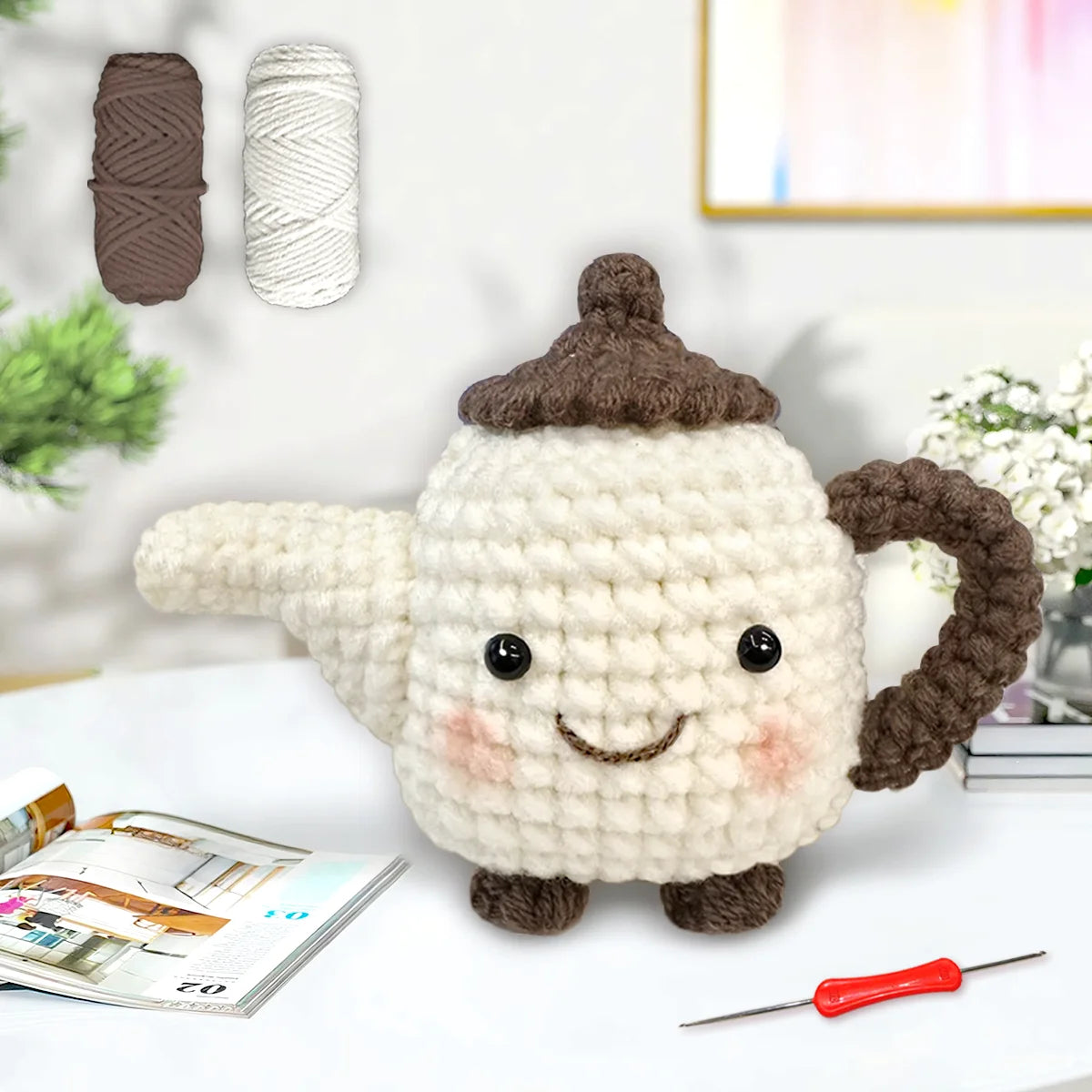 Teapot Crochet Kit for Beginners – 1pc | Yarn, Hook & Video Tutorial Included