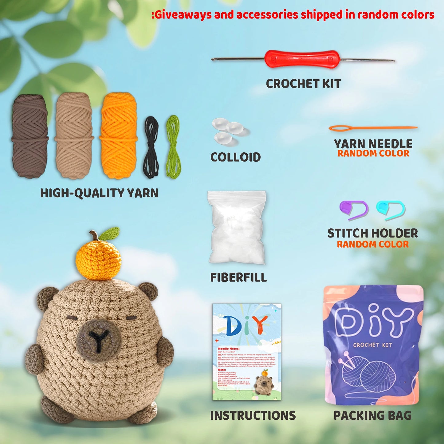 Capybara Crochet Kit for Beginners – 1pc | Yarn, Hook & Video Tutorial Included