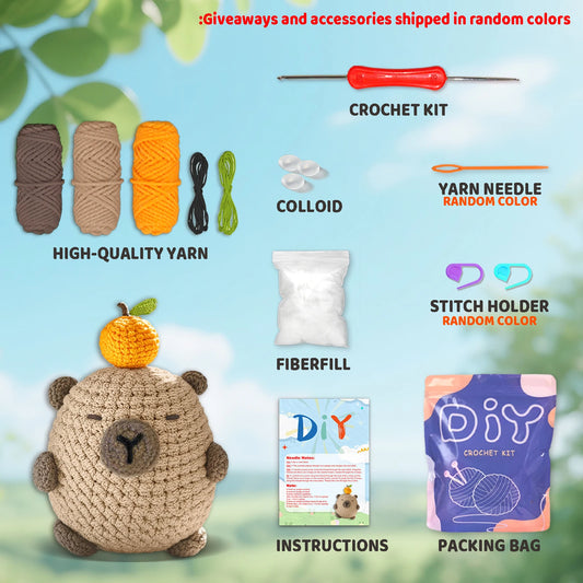 Capybara Crochet Kit for Beginners – 1pc | Yarn, Hook & Video Tutorial Included