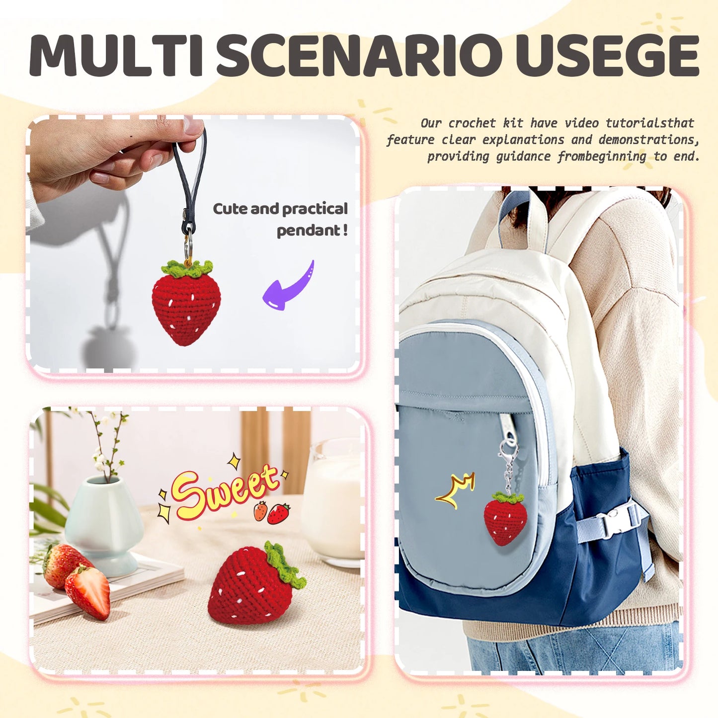 Strawberry Crochet Kit for Beginners – 1pc | Yarn, Hook & Video Tutorial Included