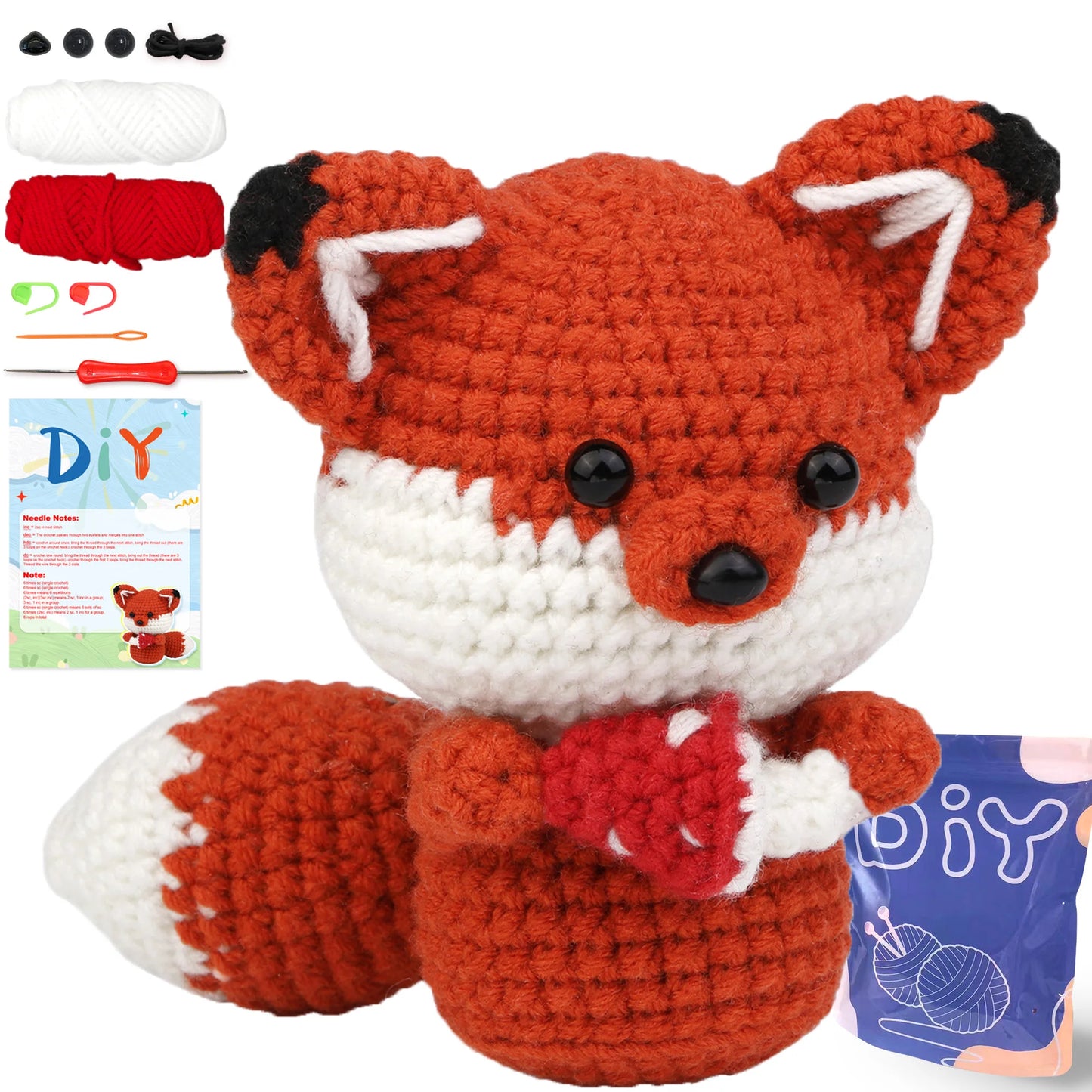 Fox Crochet Kit for Beginners – 1pc | Yarn, Hook & Video Tutorial Included
