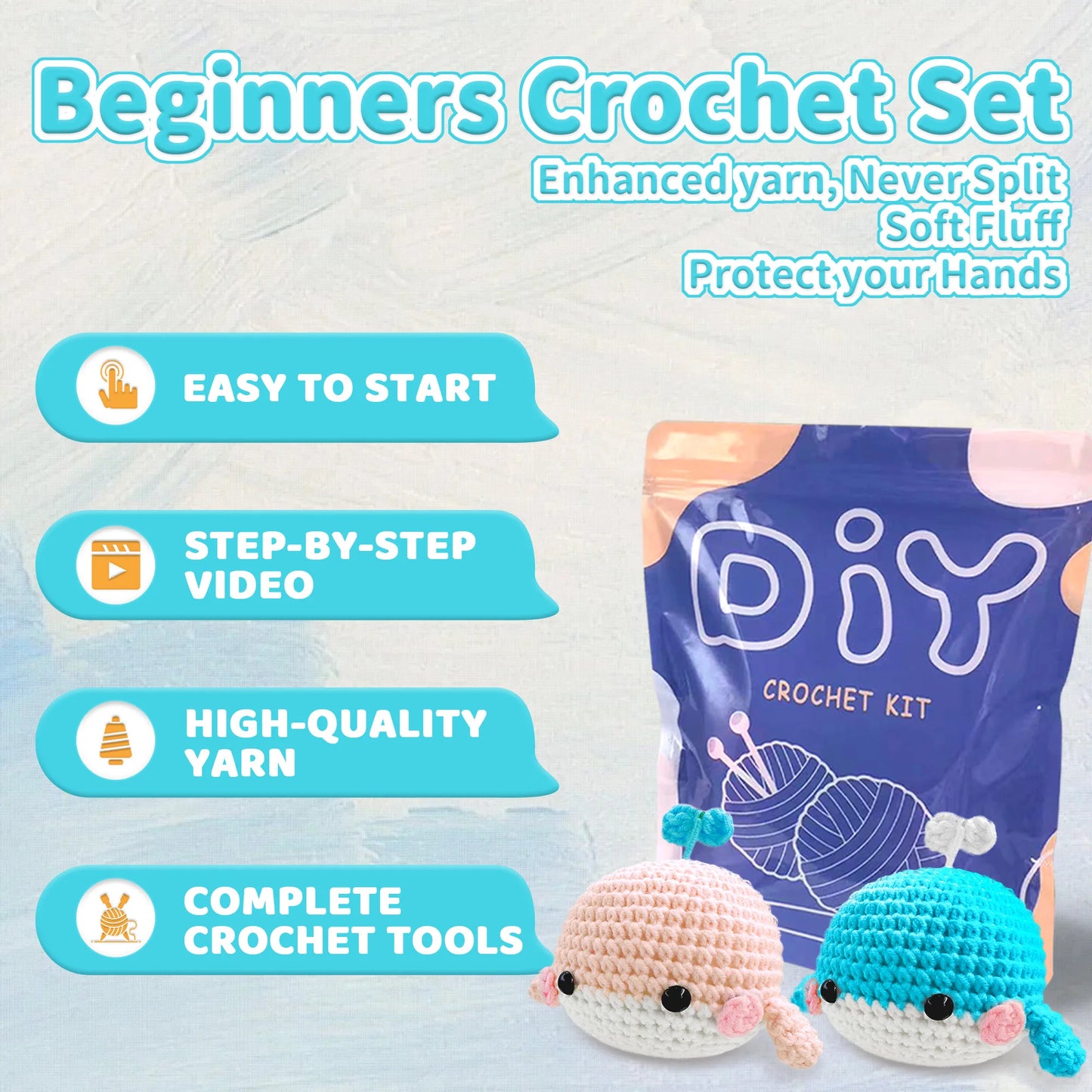 Whale Crochet Kit for Beginners – 1pc | Yarn, Hook & Video Tutorial Included