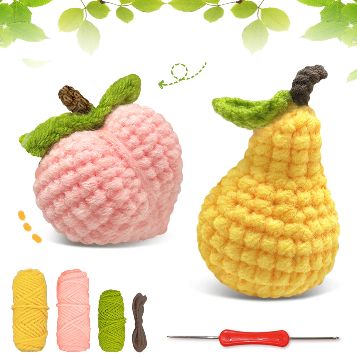 Fruit Crochet Kit for Beginners – 2pc | Yarn, Hook & Video Tutorial Included
