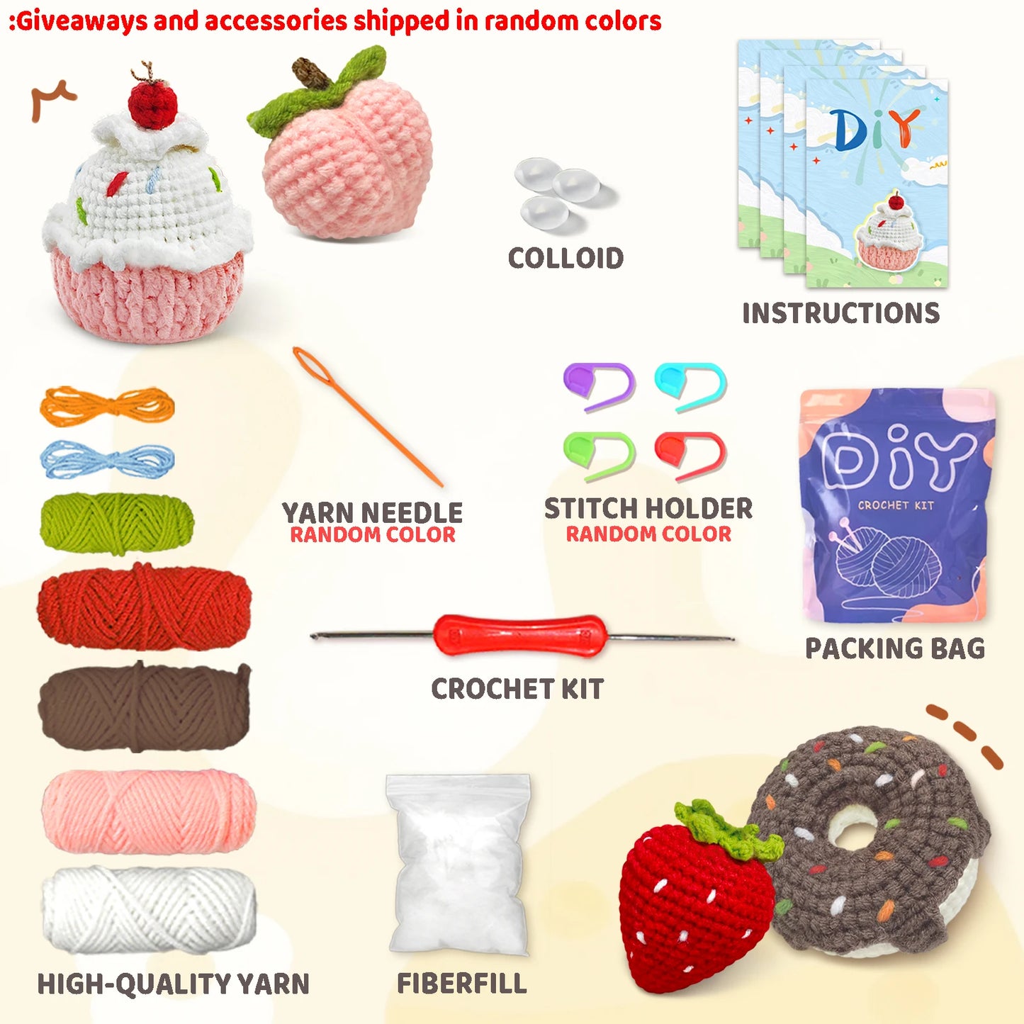 Sweet Treats Crochet Kit for Beginners – 4pc | Yarn, Hook & Video Tutorial Included