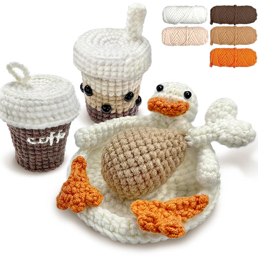 Food Theme Crochet Kit for Beginners – 4pc | Yarn, Hook & Video Tutorial Included