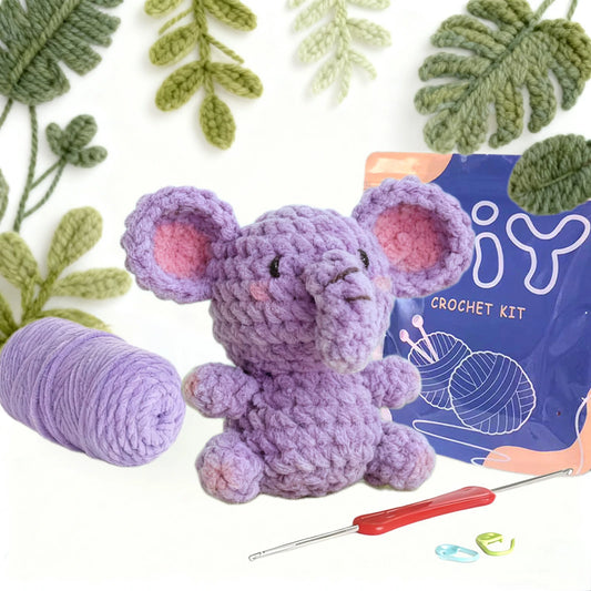 Elephant Crochet Kit for Beginners – 1pc | Yarn, Hook & Video Tutorial Included