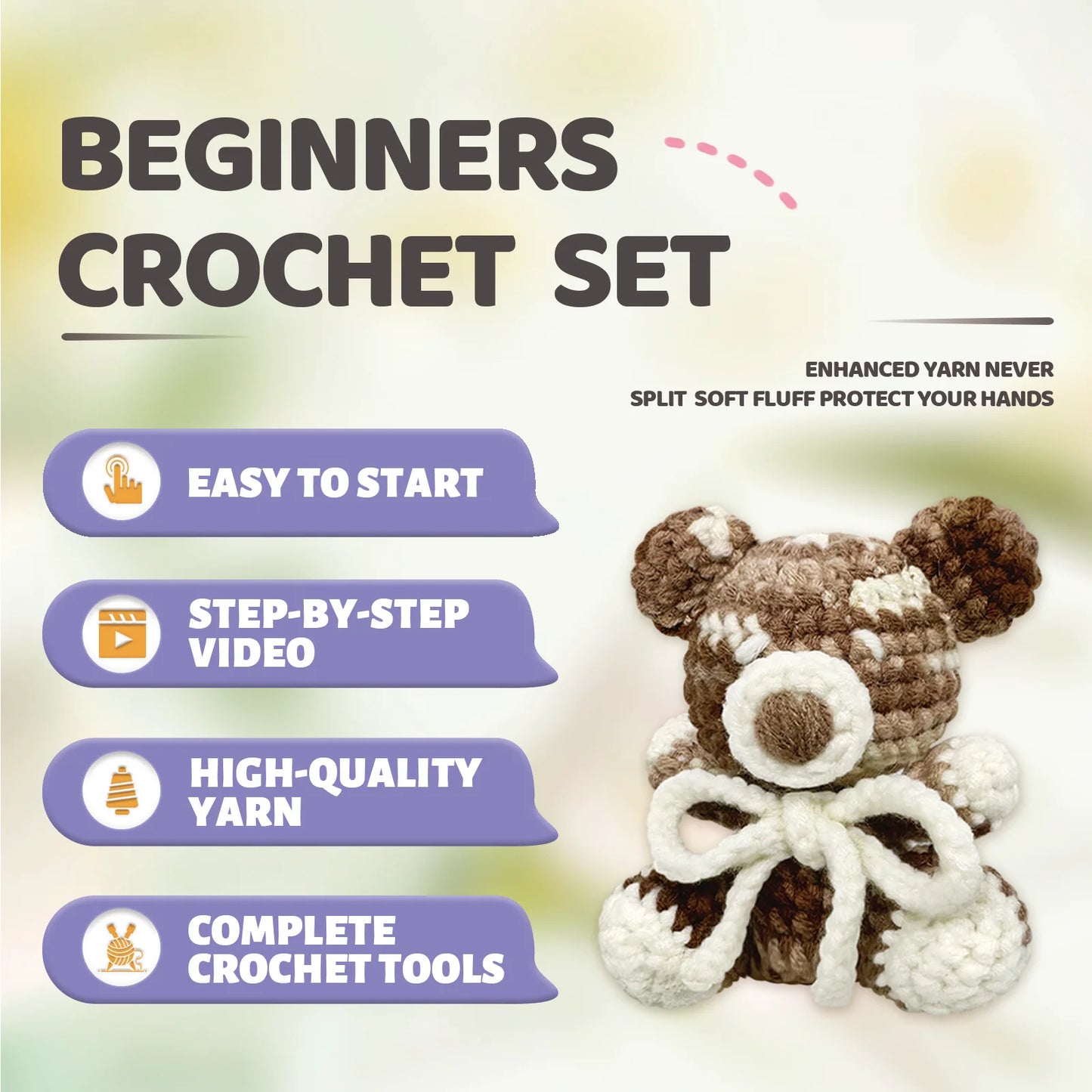 Luxury Bear Crochet Kit for Beginners – 1pc | Yarn, Hook & Video Tutorial Included