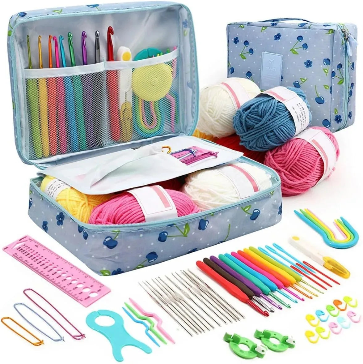 Portable Crochet Knitting Set – 59pc | Complete Beginner Hook Kit with Storage Bag