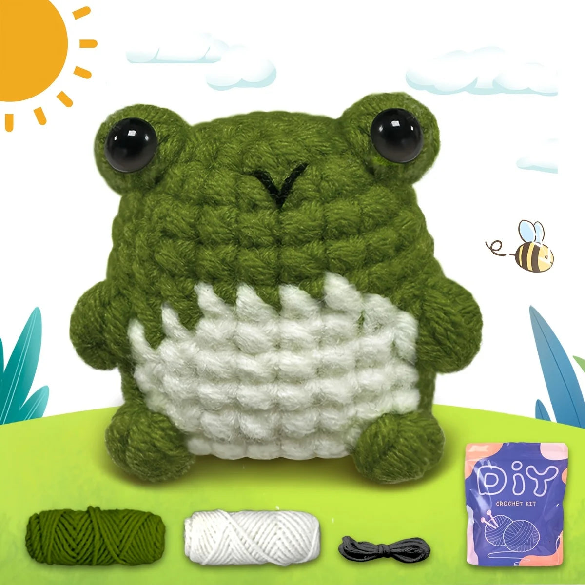 Frog Amigurumi Crochet Kit for Beginners – 1pc/2pc | Yarn, Hook & Video Tutorial Included