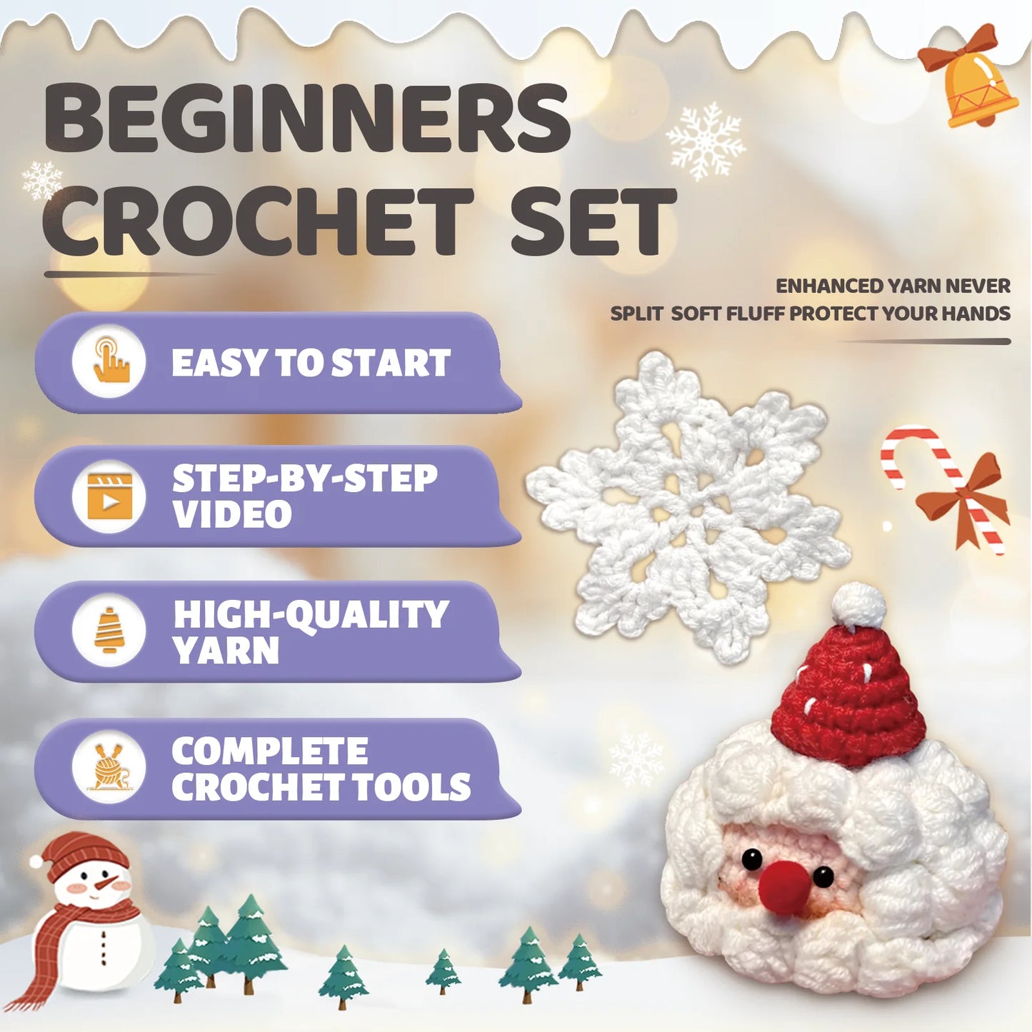 Santa Claus Crochet Kit for Beginners – 2pc | Yarn, Hook & Video Tutorial Included