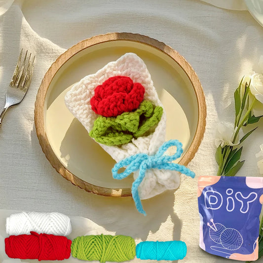 Rose Crochet Kit for Beginners – 1pc | Yarn, Hook & Video Tutorial Included