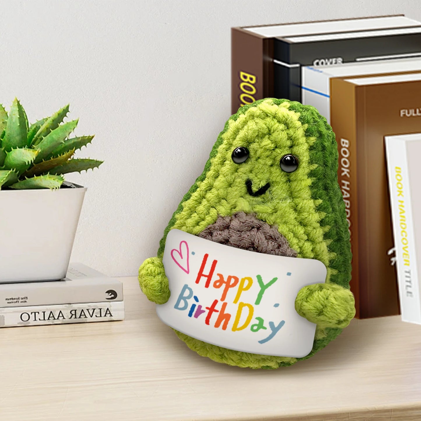 Sign-Holding Fruit (Avocado) Crochet Kit for Beginners – 1pc | Yarn, Hook & Video Tutorial Included