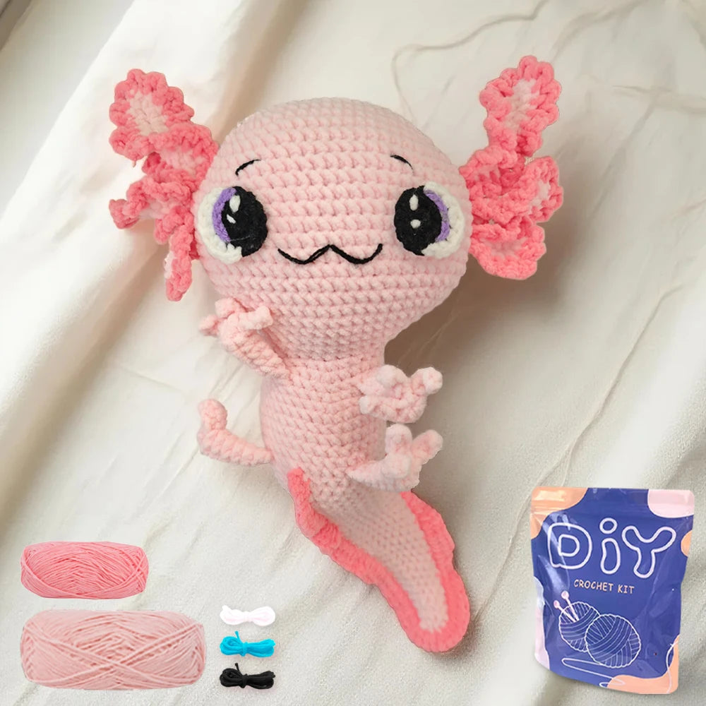 Axolotl Crochet Kit for Beginners – 1pc | Yarn, Hook & Video Tutorial Included