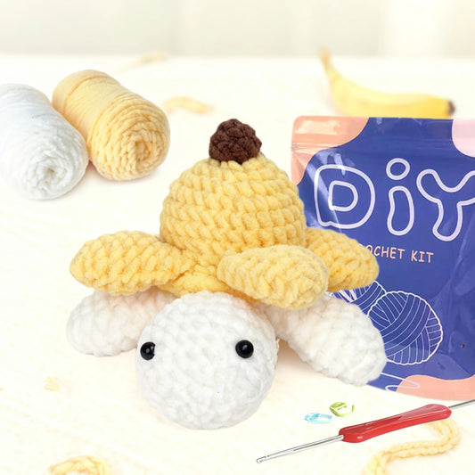 YAMAXIN 1PC Banana Turtle Crochet Kit for Beginners,Crocheting DIY Amigurumi Hook Set with Instruction Manual and Video Teaching