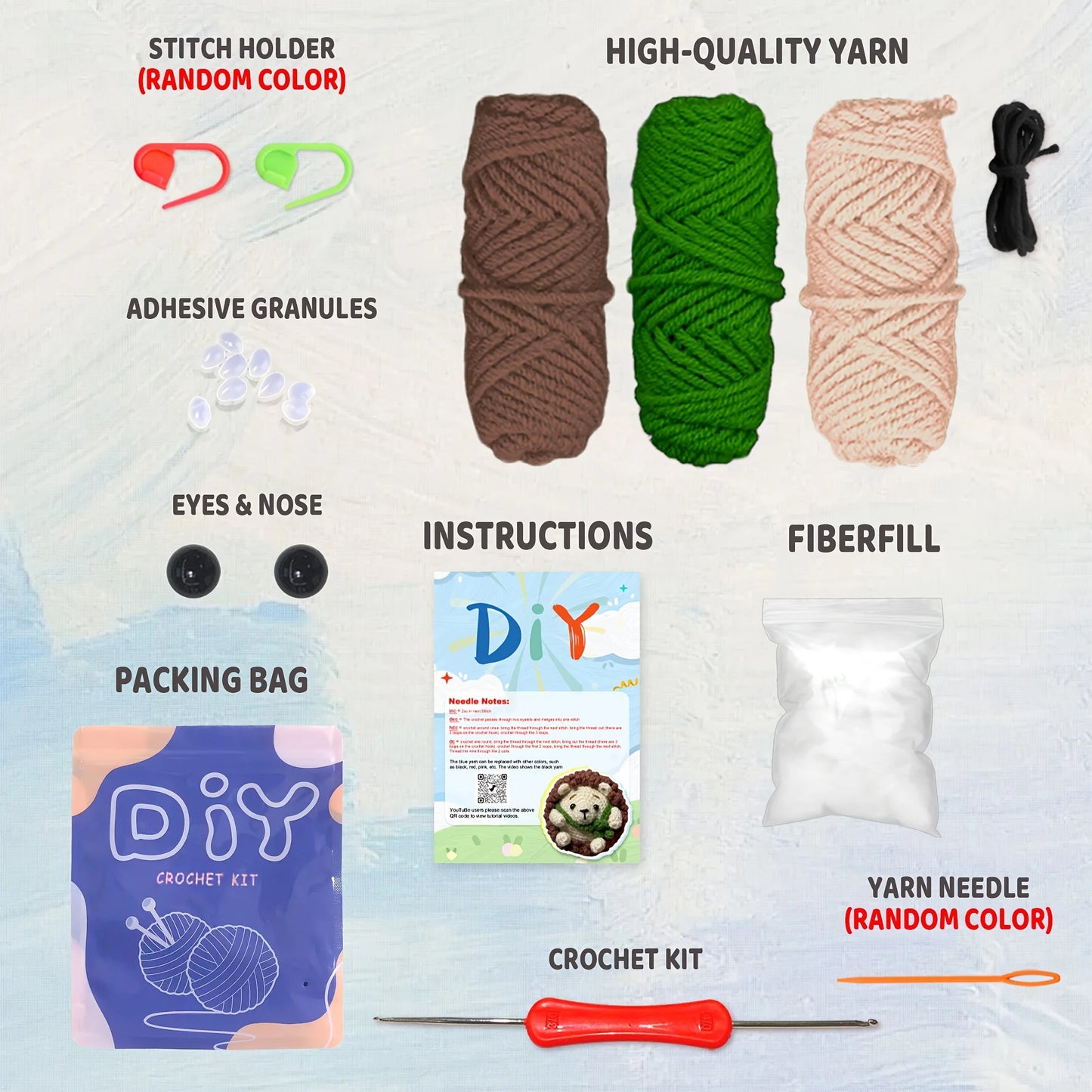 Hedgehog Crochet Kit for Beginners – 1pc | Yarn, Hook & Video Tutorial Included