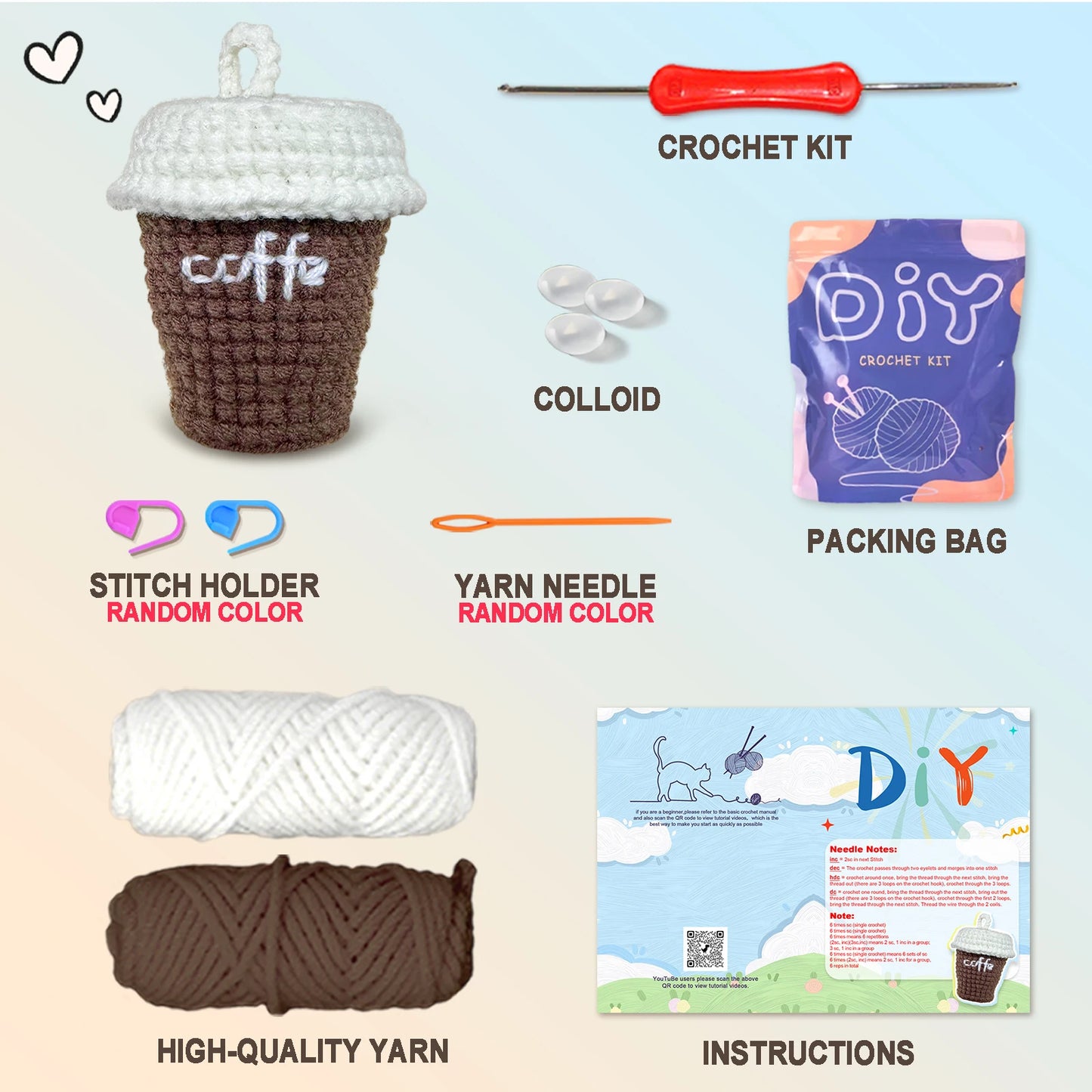 Coffee Cup Crochet Kit for Beginners – 1pc | Yarn, Hook & Video Tutorial Included